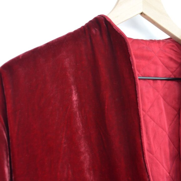 Vintage Bloomingdale's Velvet Quilted Open Front Reversible Jacket Burgundy S - Picture 3 of 4
